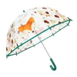 Przezroczysty parasol przeciwdeszczowy z pomarańczowym liskiem i wzorem liści dla dziecka. Sassi Parasol przeciwdeszczowy Lisek