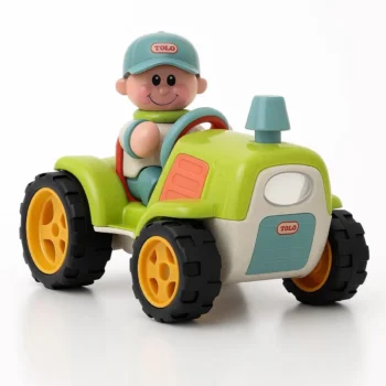 Zielony plastikowy traktor z figurką farmera dla dziecka 3 lata+. Tolo Traktor z farmerem BIO First Friends 3 lata+