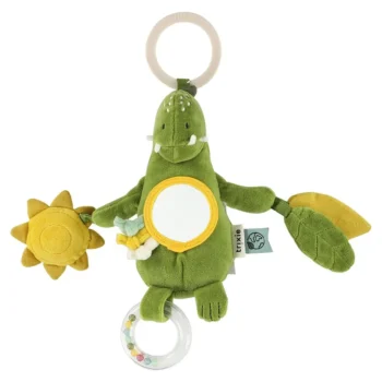 Zawieszka sensoryczna dinozaur zielony z lusterkiem i grzechotką dla niemowlaka. Trixie Zawieszka sensoryczna – Dinozaur Baby
