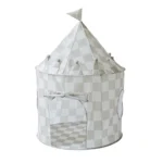 Namiot dziecięcy w beżową kratę z okrągłym wejściem i oknem dla dzieci. 3 Sprouts Namiot dla Dzieci Recycled Checkerboard Beige