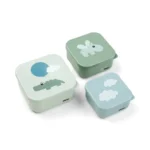 Zestaw trzech plastikowych pojemników na żywność w pastelowych kolorach z motywem chmur i zwierząt dla dziecka. Done by Deer Zestaw Pojemników 3szt. Happy Clouds Green 540 ml