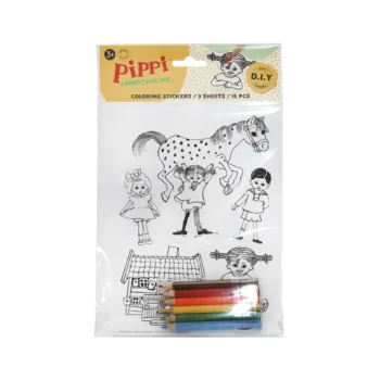 Zestaw naklejek do kolorowania z postaciami Pippi Langstrumpf i koniem dla dzieci z kredkami. Micki Zestaw kreatywnych naklejek do zabawy Pippi Langstrumpf zabawka dla dzieci