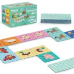 Domino z obrazkami zwierząt i pojazdów z farmy dla dzieci. boppi domino rysunkowe Farma