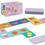 Drewniane domino z obrazkami jedzenia owoce i słodycze dla dzieci. boppi domino rysunkowe Jedzenie