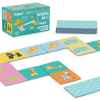 Domino z rysunkami zwierząt safari karty z kolorowymi ilustracjami dla dzieci. boppi domino rysunkowe Safari