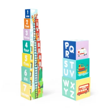 Kolorowa piramida edukacyjna z cyframi i pojazdami dla dzieci. boppi piramida edukacyjna Pojazdy