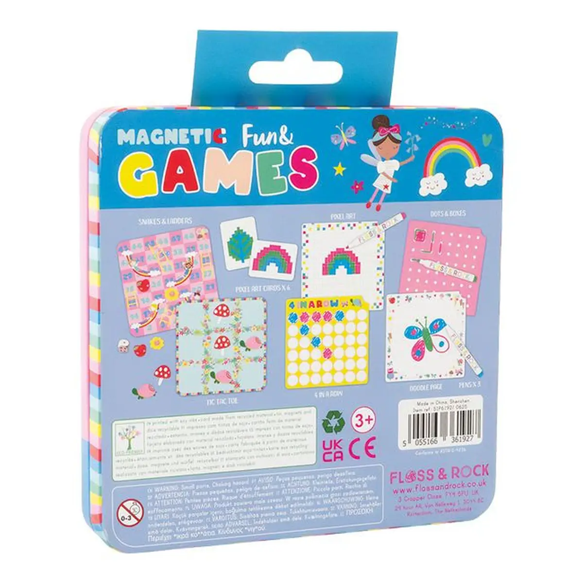 Magnetyczne gry edukacyjne 6 w 1 z motywem wróżek dla dzieci powyżej 3 lat. Floss&Rock Gry magnetyczne w puszce 6w1 Wróżki