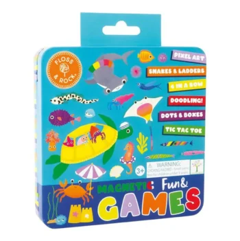 Magnetyczne gry edukacyjne 6w1 ocean z motywem podwodnym dla dzieci powyżej 3 lat. Floss&Rock Gry magnetyczne w puszce 6w1 Ocean
