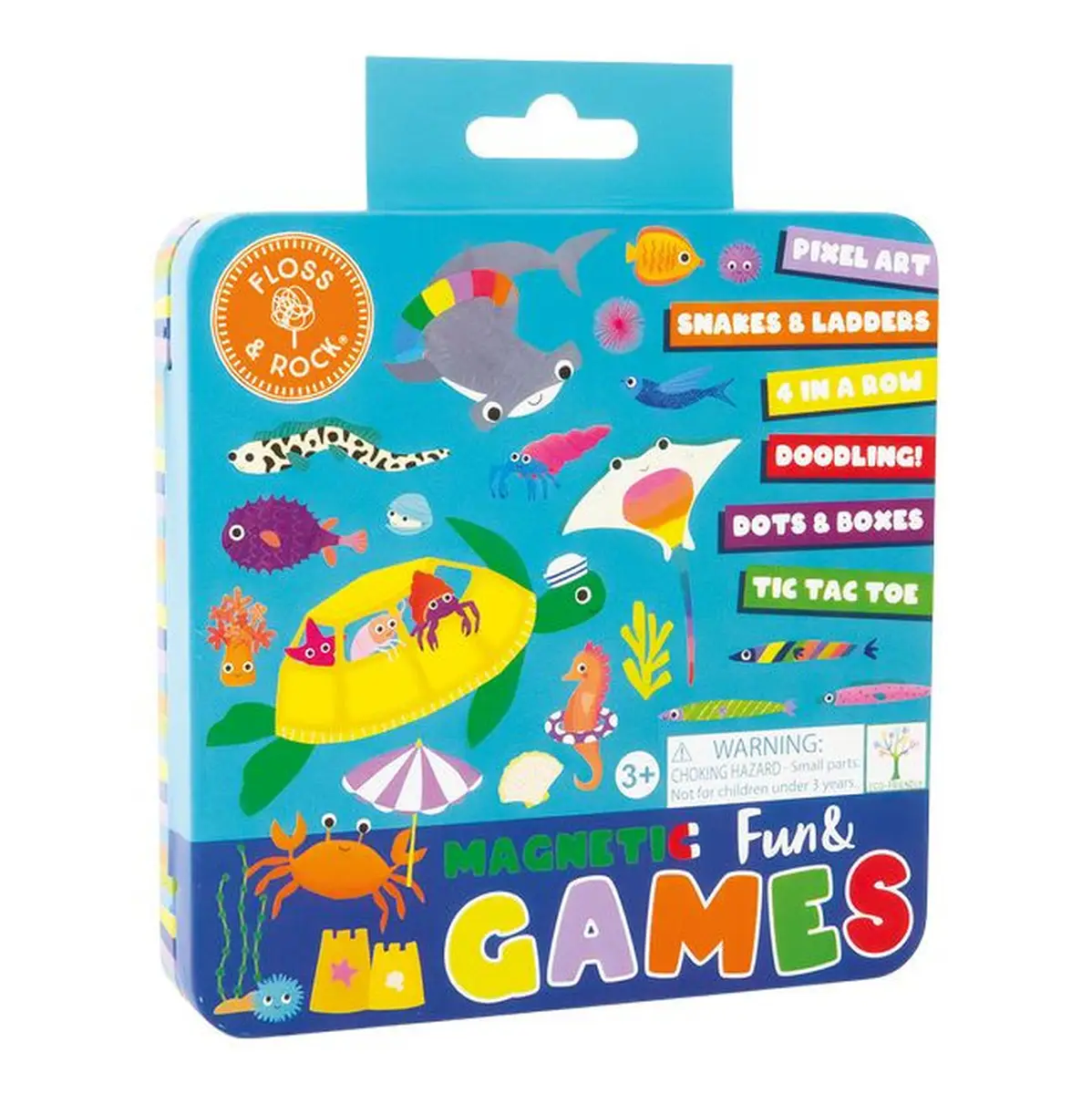 Magnetyczne gry edukacyjne 6w1 ocean z motywem podwodnym dla dzieci powyżej 3 lat. Floss&Rock Gry magnetyczne w puszce 6w1 Ocean
