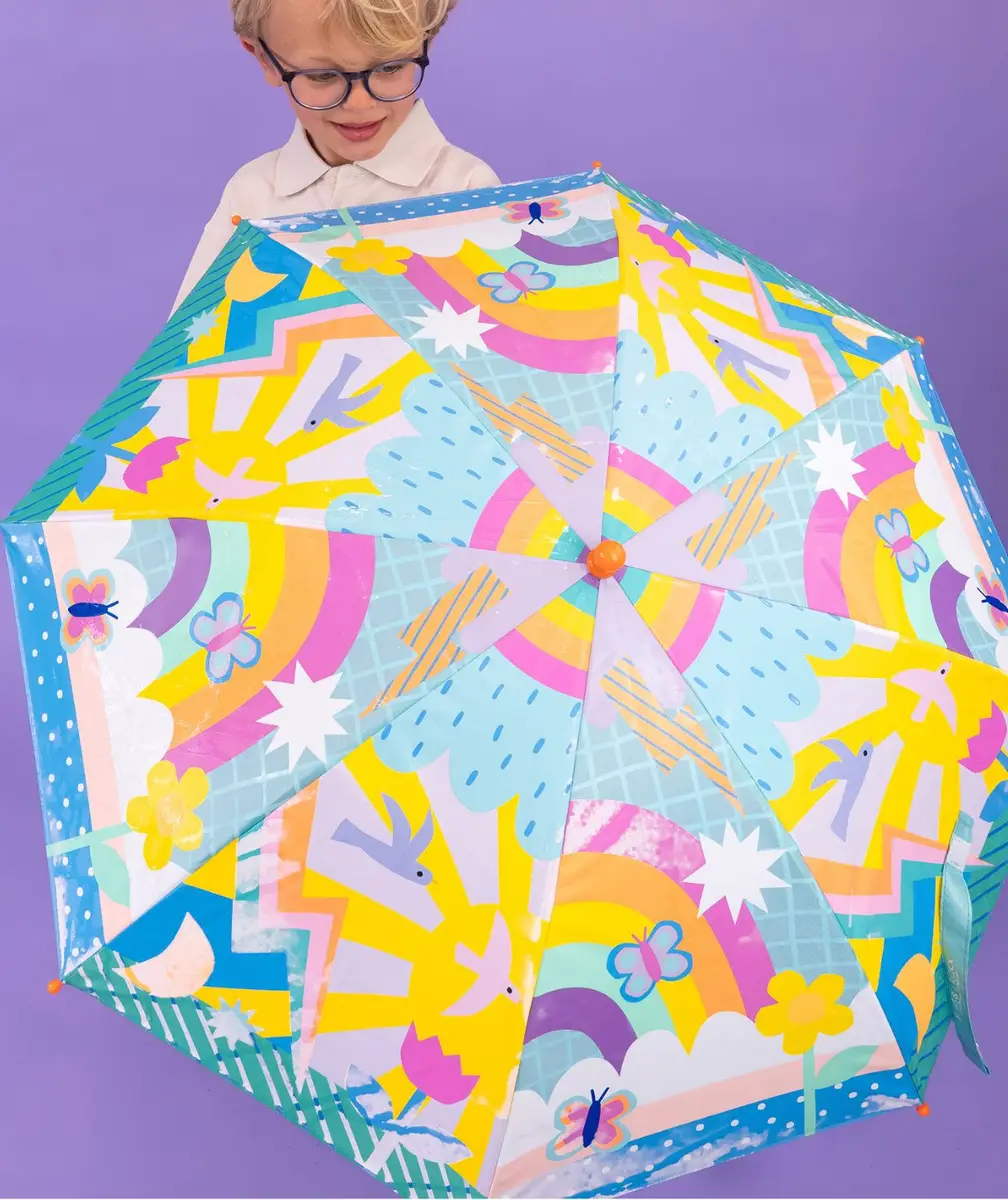 Parasol przeciwdeszczowy dla dzieci kolorowy z motywem tęczy i chmur. Floss&Rock Parasolka 6+ Tęcza