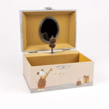 Drewniana szkatułka pozytywka z lusterkiem i figurką misia dla dziecka z motywem zwierząt i prezentu. Egmont Toys Pozytywka szkatułka Przyjaciele