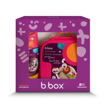 Różowy zestaw śniadaniówka i butelka tritanowa ze słomką 450 ml dla dziecka. b.box Zestaw Mini Lunchbox +Butelka tritanowa ze słomką 450ml Strawberry Shake