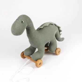Zabawka do ciągnięcia dinozaur zielony materiał drewno dla dziecka. Egmont Toys Dino Victor do ciągnięcia