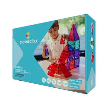 Klocki magnetyczne ze schodami w kolorach czerwonym i fioletowym zestaw 34 elementy dla dzieci. Cleverclixx Klocki magnetyczne ze schodami Stairs Set Intense 34el