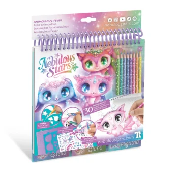 Szkicownik spiralowany z kolorowymi ołówkami i szablonami z motywem magicznych zwierzątek dla dzieci powyżej 7 lat. Nebulous Stars Szkicownik z magicznymi zwierzątkami 7+