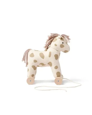 Konik do ciągnięcia w beżowe kropki na kółkach z szarą grzywą i ogonem dla dziecka. Kid’s Concept Konik do ciągnięcia Dotty AIDEN