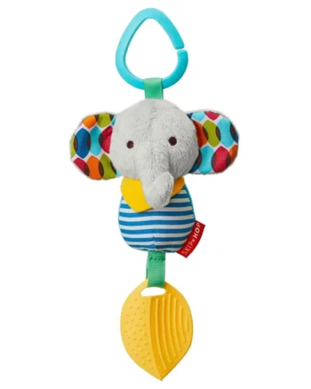Zawieszka grzechotka słoń z kolorowymi uszami i żółtym gryzakiem dla niemowlaka. Skip Hop Grzechotka z Gryzakiem Słoń Bandana Buddies
