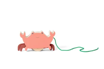 Drewniany różowy krab do ciągnięcia na sznurku dla dziecka. BS Toys Drewniany krab do ciągnięcia