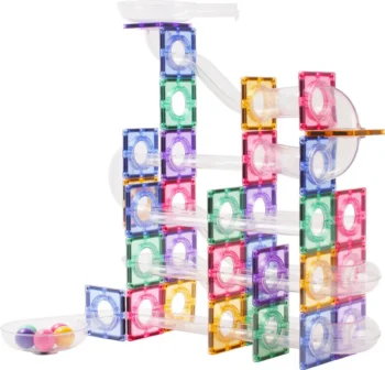 Magnetyczne klocki konstrukcyjne pastelowe przezroczyste z kulodromem 100 elementów dla dzieci. Coblo magnetyczne klocki konstrukcyjne Kulodrom 100 elem. Pastel