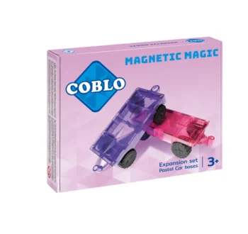 Zestaw dwóch pastelowych magnetycznych klocków w kształcie samochodów dla dzieci powyżej 3 lat. Coblo zestaw pastel auto XL 2szt