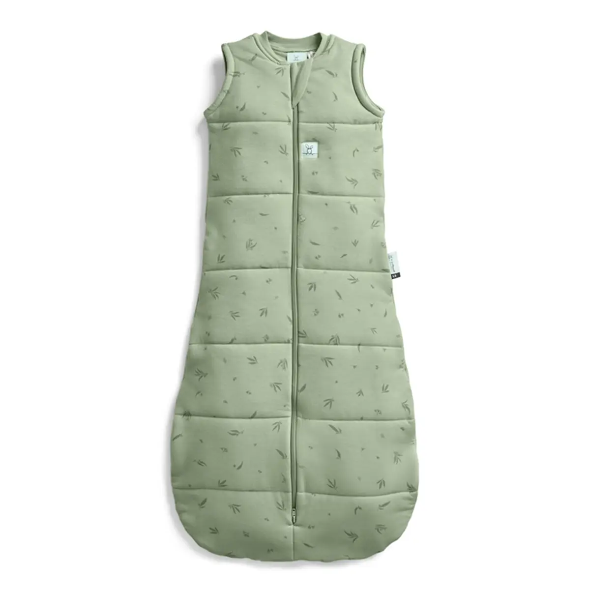 Zielony śpiworek dla niemowlaka z nadrukiem roślinnym bez rękawów zapinany na zamek na jesień i zimę. ergoPouch Śpiworek Jersey 2.5TOG Willow – ciepły/na jesień-zimę/zimowy gruby 3-12M