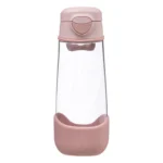 Przezroczysta sportowa butelka tritanowa 600 ml z różowym zamknięciem i osłoną silikonową. b.box Sportowa butelka tritanowa 600ml Blush Crush