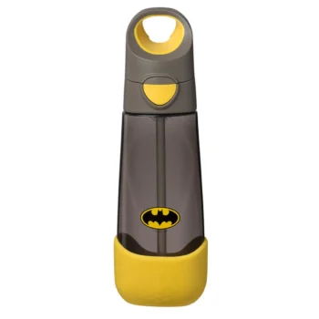 Butelka na wodę tritanowa szara z żółtymi elementami ze słomką 600 ml dla dziecka. b.box Batman by Butelka na wodę tritanowa ze słomką 600 ml