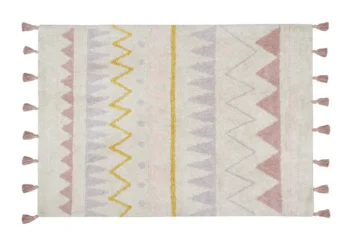 Bawełniany dywan w jasnych kolorach z geometrycznym wzorem dla dzieci lub do pokoju dziennego. Lorena Canals Dywan bawełniany Azteca Natural Vintage Nude 140x200cm