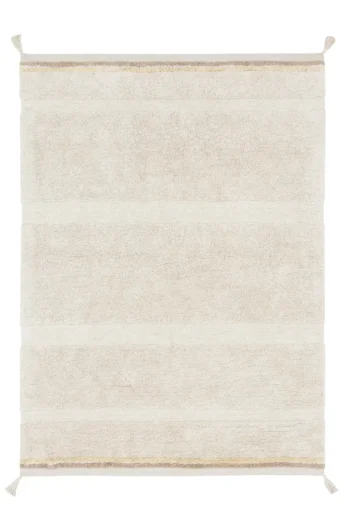 Bawełniany dywan w naturalnym kolorze z delikatnym wzorem i frędzlami na rogach 140x200 cm. Lorena Canals Dywan bawełniany Bloom Natural 140x200cm