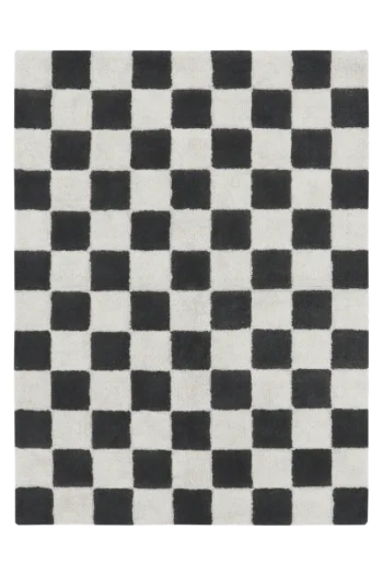 Bawełniany dywan w czarno-białą szachownicę 120x160 cm. Lorena Canals Dywan bawełniany Kitchen Tiles Dark Grey 120x160cm
