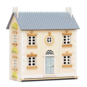 Drewniany domek dla lalek w jasnych kolorach z niebieskim dachem dla dzieci. Le Toy Van Domek dla lalek Bay Tree