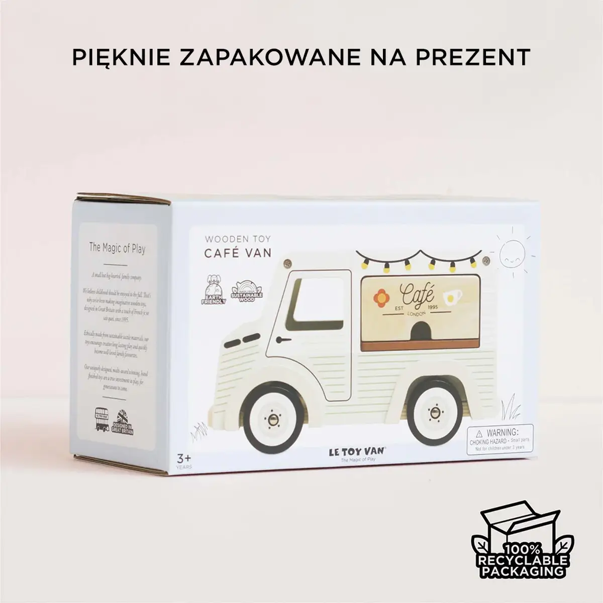 Drewniany biały samochód retro kawiarnia zabawka dla dzieci z motywem kawy. Le Toy Van Drewniany samochód retro kawiarnia zabawka dla dzieci sklep kawa