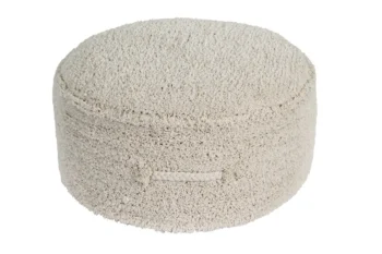 Okrągła pufa z miękkiego jasnobeżowego materiału do pokoju dziecięcego. Lorena Canals Pufa Chill Natural