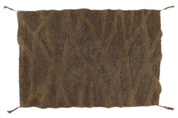 Brązowy dywan wełniany z teksturą przypominającą drewno akacjowe 200x300 cm dla domu. Lorena Canals Dywan Wełniany Enkang Acacia Wood 200x300cm
