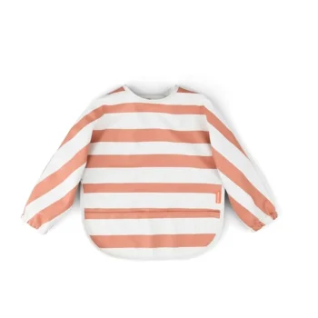 Śliniak z długimi rękawami w poziome pomarańczowo-białe paski dla dziecka. Done by Deer Śliniak z Rękawami Stripes Papaya