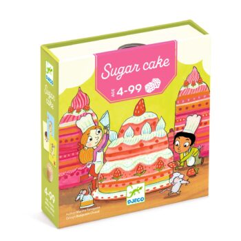 Gra logiczna dla dzieci z motywem tortu i postaciami kucharzy na opakowaniu. Djeco Gra logiczna SUGAR CAKE