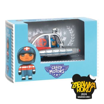 Metaliczne srebrne autko kosmiczne ambulans z figurką kierowcy dla dziecka. Djeco Autko CRAZY MOTORS SPACE AMBULANCE