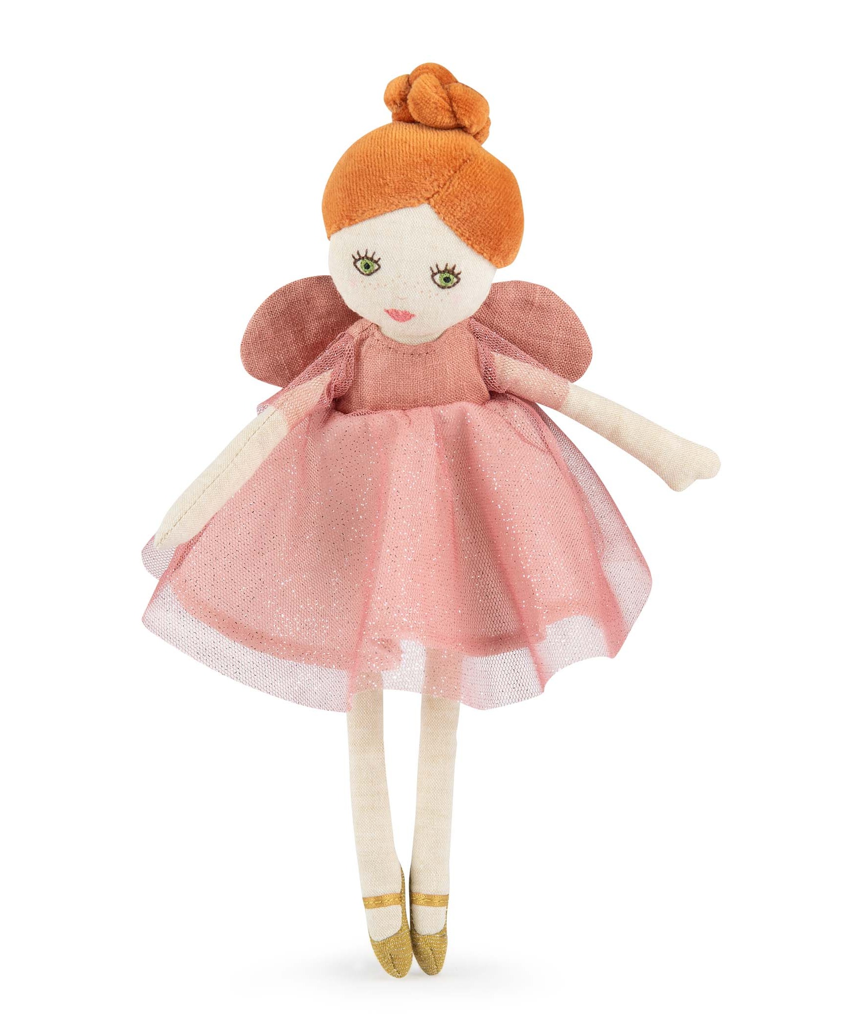Lalkowa wróżka z pomarańczowymi włosami w różowej sukience z tiulu dla dziecka. Moulin Roty Wróżka VIVIANE 29cm Les Fées
