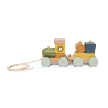 drewniany mini pociąg do ciągnięcia w pastelowych kolorach z figurkami zwierzątek dla dziecka. Trixie Drewniany mini pociąg ze zwierzątkami Baby