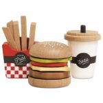 Drewniany zestaw zabawkowy hamburger frytki napój dla dzieci. Le Toy Van Drewniany zestaw 3w1 hamburger frytki napój zabawka dla dzieci