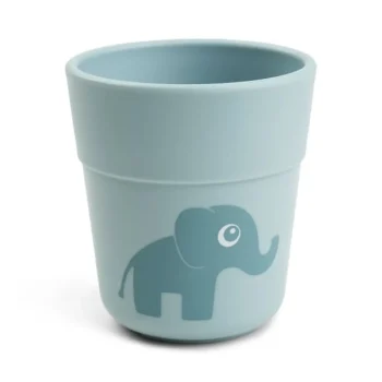 Kubek dla dziecka w kolorze niebieskim z motywem słonia, wykonany z silikonu, pojemność 135 ml. Done by Deer Kubek dla Dziecka Mini Mug Foodie Elphee Blue 135 ml