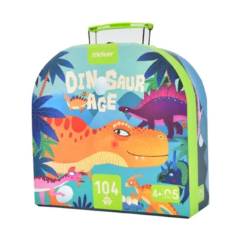 puzzle tradycyjne 104 elementy z motywem dinozaurów w walizce dla dzieci. mideer Puzzle w walizce – Era dinozaurów (104 elementy)