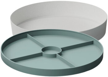 Zielona tacka sensoryczna 2w1 z przegródkami i okrągły pojemnik do zabawy. Jellystone Designs Jellystone Tacka sensoryczna Play Tray Sage 2w1 pojemnik kolor zielony
