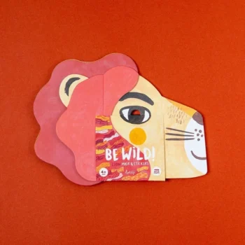 Papierowa maska lwa do samodzielnego złożenia dla dziecka z kolorową grzywą i nadrukiem be wild. Londji Maska Be Wild! Lew
