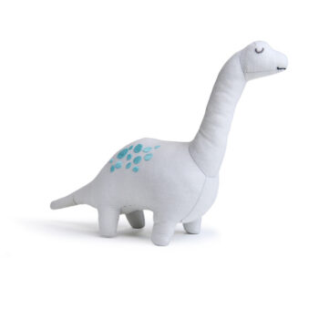 Biała pluszowa przytulanka dinozaur Bronty z niebieskimi plamkami dla dziecka. ThreadBear Design Przytulanka dinozaur Bronty