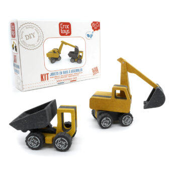 Drewniane modele pojazdów budowlanych koparka i wywrotka dla dzieci zestaw do samodzielnego montażu. Croc Toys DIY Drewniany pojazd: Marco +Frederik