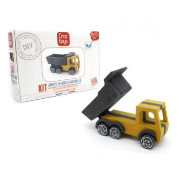 Drewniany żółty wywrotka do samodzielnego montażu dla dziecka. Croc Toys DIY Drewniany pojazd: Ben