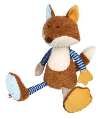 Pluszowy lis patchworkowa maskotka dzieci 39 cm brązowy z elementami niebieskimi i żółtymi. sigikid Pierwsza przytulanka pluszowy Lis 39cm patchworkowa maskotka dzieci