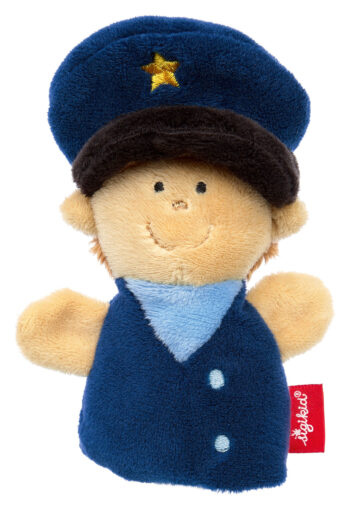 Pluszowa pacynka na palec policjant w granatowym mundurze i czapce dla dzieci. sigikid Pluszowa pacynka na palec Policjant maskotka teatrzyk dla dzieci