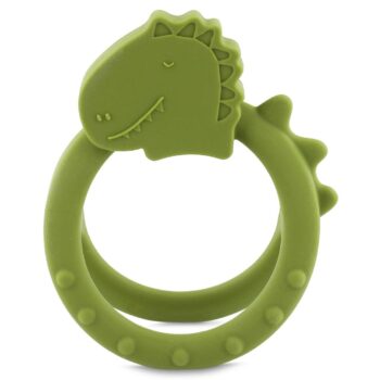 Zielony silikonowy gryzak sensoryczny w kształcie dinozaura dla niemowlaka. Trixie Silikonowy gryzak sensoryczny Dinozaur Baby